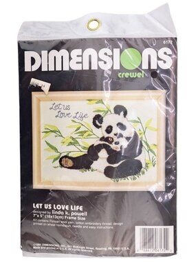 Vintage Dimensions Let Us Love Life 6172 Crewel Embroidery Kit 7"x5" Panda 1991